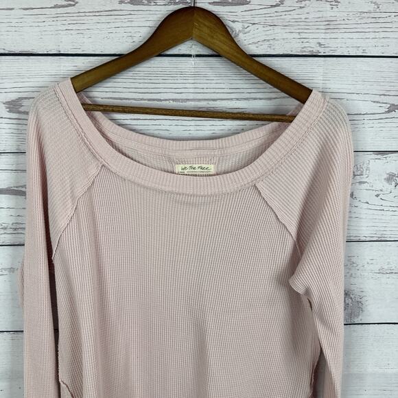 We The Free Shirt Womens XS Pink Waffle Boxy Boho Peasant Thermal Off Shoulder - Picture 2 of 13
